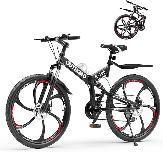 26" Foldable MTB – 21-Speed Full Suspension, High-Carbon Steel Frame, Dual Disc Brakes & Quick-Release Tires – Adults & Teens (Multiple Colors)