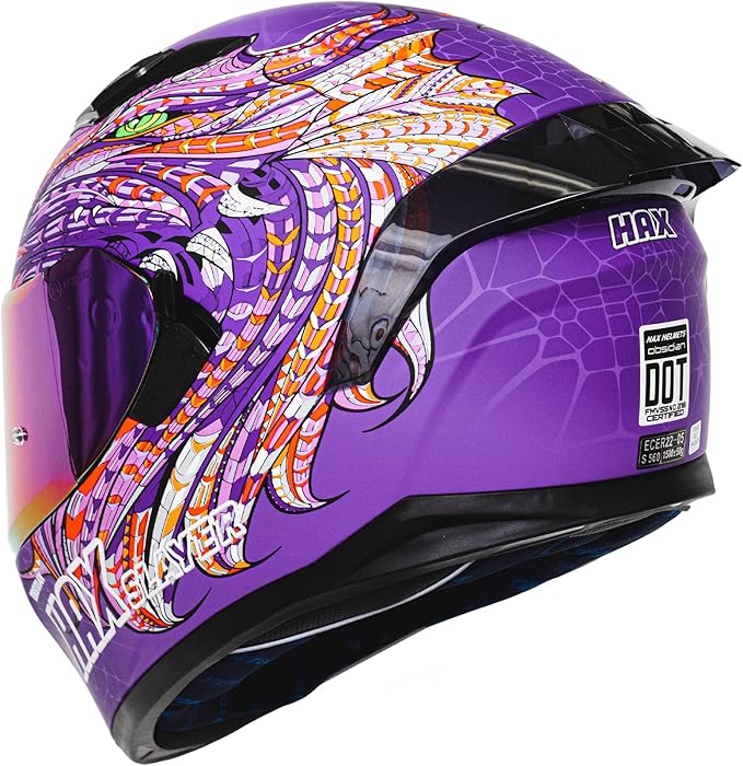 HAX Obsidian Full Face Dual Visor Adult Motorcycle Helmet for Motorbike Street Bike with Pinlock Ready DOT Approved Slayer Purple XL