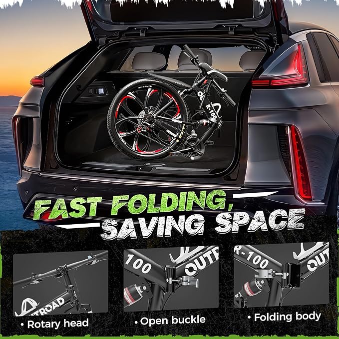 26 Inch Adult Folding Mountain Bike, 21 Speed Foldable Bicycle with Full Suspension, High Carbon Steel Frame, Folding Bikes for Men/Women/Teen, Dual Disc Brake