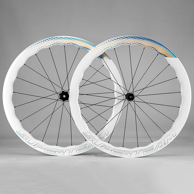 SUPERTEAM 50CU-28-CC Carbon Disc Brake Wheelset Road Bike 700c Tubeless Wheels White Painting