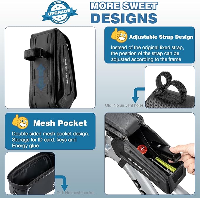 ROCKBROS Bike Phone Front Frame Bag Bicycle Top Tube Handlebar Bag 3D EVA Bike Phone Mount Holder Bag Bike Accessories Cycling Pouch 1.7L Compatible Phones Under 7”