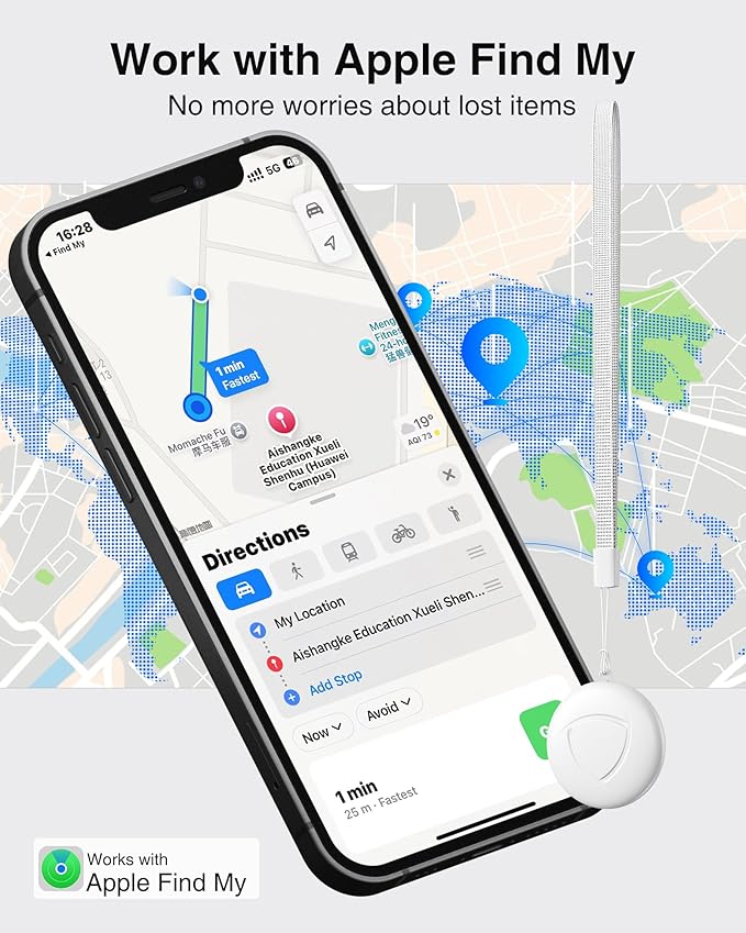 Air Smart Tracker Tags-4 Pack - GPS Tracker Bluetooth Key Finder Compatible with Apple Find My (iOS Only), 80dB Loud Beep for Bike, Wallets, Luggages, Bags,Replaceable Battery