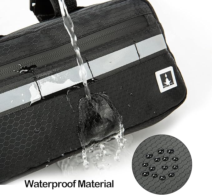 ROYALFAIR Waterproof Bike Handlebar Bag with Reflective Strips & Shoulder Strap, Bicycle Front Frame Storage Pouch for Mountain Road Cycling Commuting (Black)