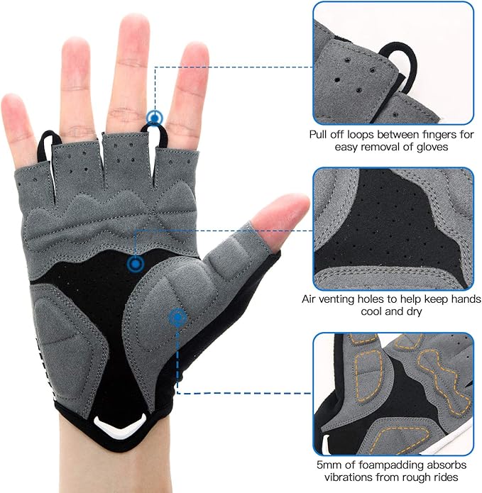 Souke Sports Cycling Bike Gloves - Padded Half Finger Bicycle Gloves with Shock-Absorbing, Anti-Slip, Breathable MTB & Road Biking Features for Men & Women