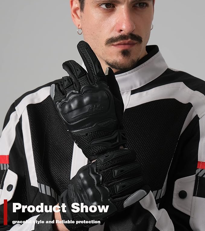 IRON JIA'S Motorcycle Gloves for Men and Women - Motorbike Powersports Racing Gloves with Hard Knuckle Touchscreen for BMX ATV MTB Riding (Black XL)