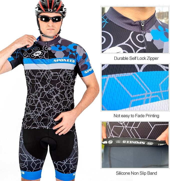 sponeed Men's Cycling Jerseys Tops Biking Shirts Short Sleeve Bike Clothing Full Zipper Bicycle Jacket with Pockets