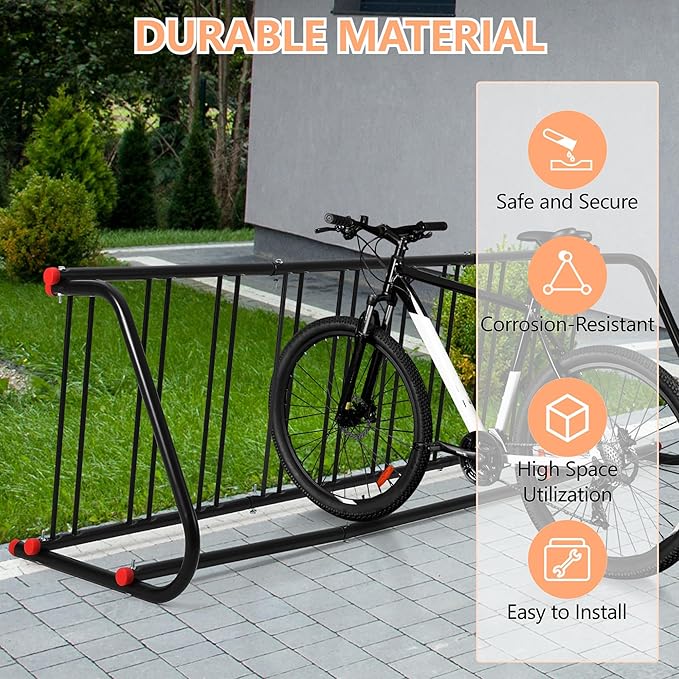 Sigle-Side 10-Bike Commercial Bike Rack Outdoor, 5-Bike Heavy Duty Steel Grid Floor Rack, Freestanding Parking Stand for Outdoor, Garage, School, Store, University, Yard & Public Spaces