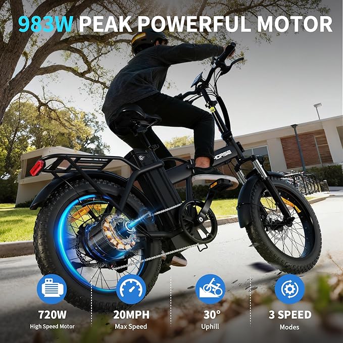 WINDHORSE 16"/ 20" Folding Electric Bike for Adults, 630W/ 983W Peak Electric Bicycle, 20MPH, 20-35/40-70 Miles Range, 288Wh/ 748.8Wh Removable Battery, UL Certified Commuter Ebike