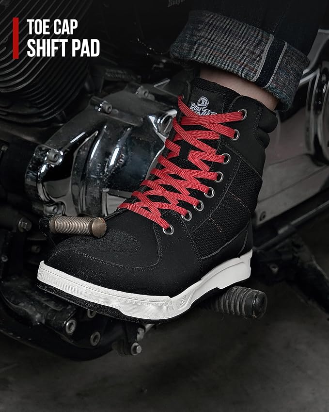 BORLENI Motorcycle Riding Shoes Road Street Motocross Protective Boots for Men, Casual Breathable Powersports Shoes Black