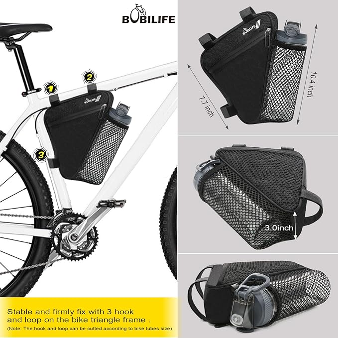 Bike Triangle Frame Bag with Bottle/Mini Speaker Holder - Bicycle Cycling Storage Triangle Top Tube Front Pouch Saddle Bag for Road and Mountain Bikes (W/Tritan Bottle)