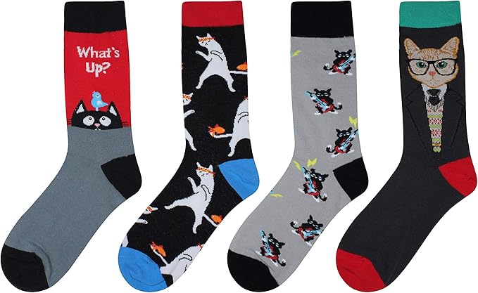 Cansok Men's 2/4 Packs Fun Crazy Novelty Dress Crew Socks