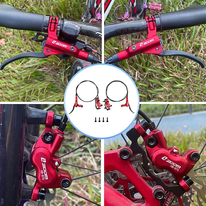 Z00M HB876 4-Pistons Hydraulic Disc Brake Set, MTB Hydraulic Brakes Right Rear 1450mm Mountain Bike Brakes Bicycle Disc Brake for eBike, Mountain Bike, Road Bike, Fat Bike(Pre-Bled)