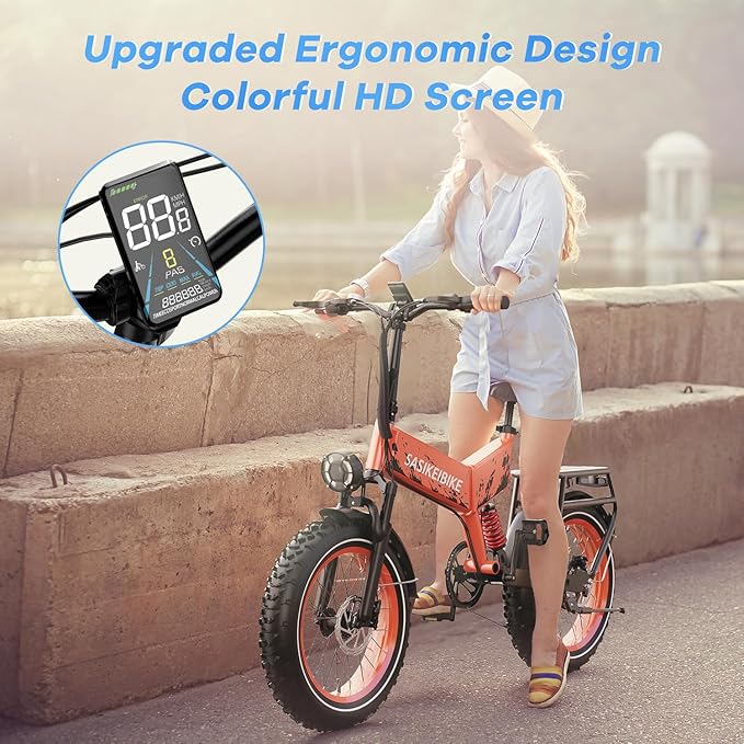 1500W Folding Electric Bike for Adults, 52V 20AH Large Removable Battery E Bike, 30+MPH, 80 Miles Max Range, 20" x4.0 Fat Tire Ebike, Dual Suspension Commute Electric Mountain Bicycle