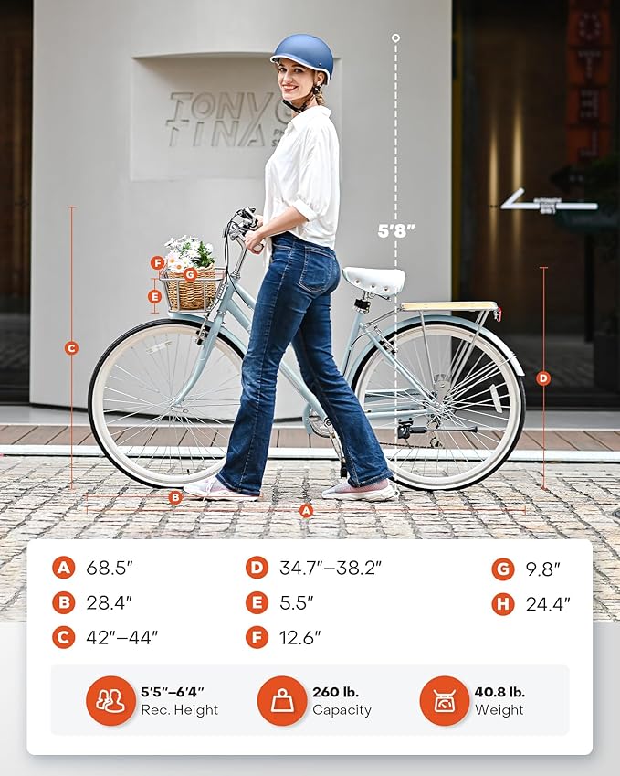 VIRIBUS Womens Hybrid Bike, 7 Speed Road Bike 28 inch for Women, 700C Adult Bicycle with Basket and Rack for Tall Ladies, Step Through City Retro Commuter Bicycle