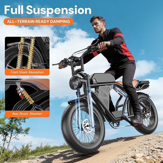 Electric Bike for Adults, 20" Fat Tire Electric Dirt Bike with 2500W Peak Motor, 32MPH, 100 Miles Range, 7 Speed Off-Road Ebike with NFC & Password Unlock, 48V 20AH Removable Battery, Commuter Ebike