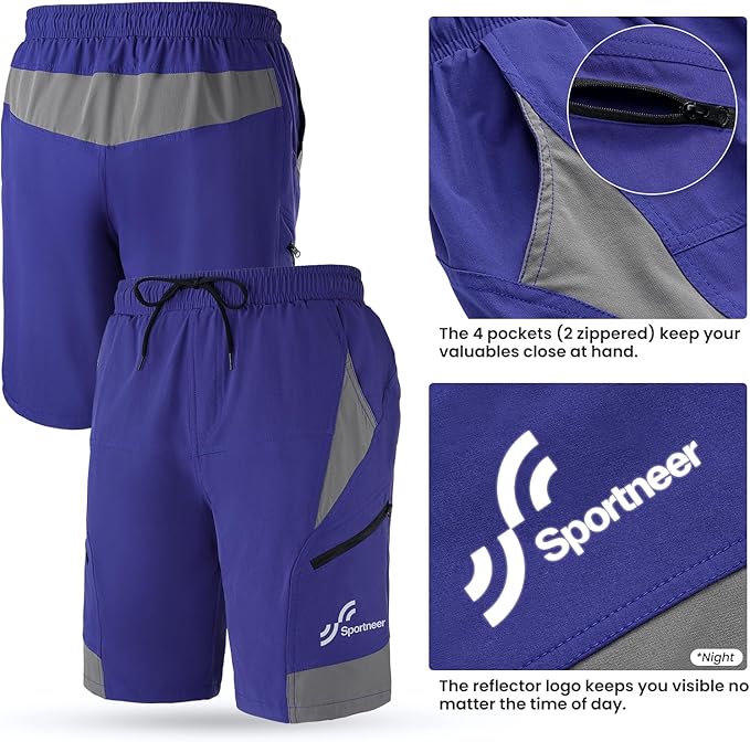 Sportneer Bike Shorts for Men: 3D Padded Lightweight Riding Biking Cycling Mountain Bike Shorts for Men with Zipper Pockets
