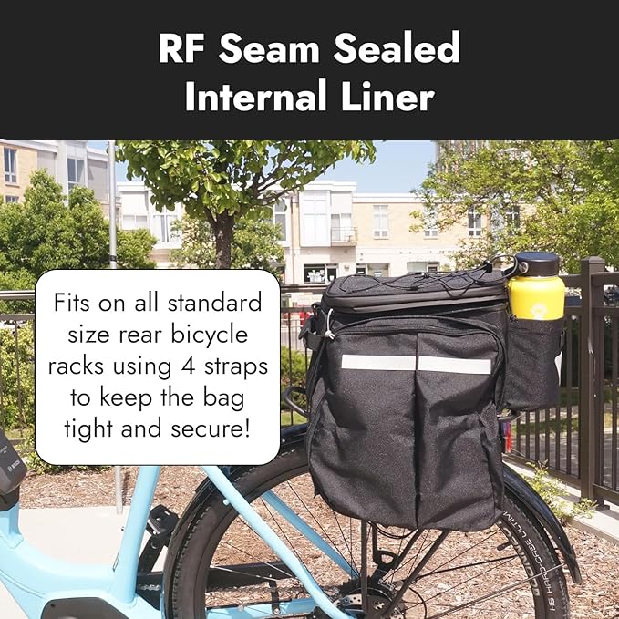 BiKase Big Daddy Expandable Rack Bag with Panniers, Ideal for E-bikes & Bicycles - Waterproof Rear Bike Trunk with Ice Compartment, Phone & Bottle Pockets, Reflective for Safety