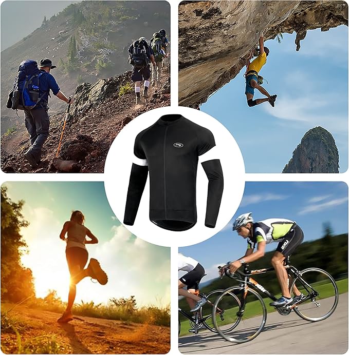 Dooy Men's Cycling Bike Jersey Long Sleeve Full Zipper Biking Shirt with 3 Rear Pockets, Breathable MTB Shirts Basic Series