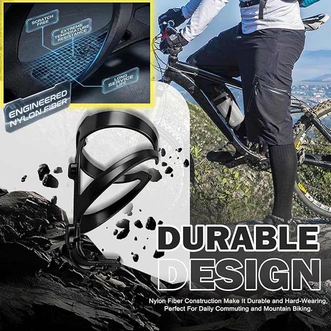 Bike Water Bottle Holder, Ultralight Nylon Fiber Bicycle Water Bottle Cage Black, 2Pack Cycling Drink Cage&Cup Holder with Screw, for Road, MTB Mountain, Ebike, Triathlon Bikes Frames (2PCS)