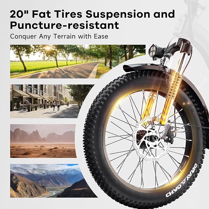 Folding Electric Bike for Adults with Peak 1000W Motor, 48V 20AH Battery up to 30MPH 80 Miles, 20" Fat Tire All Terrain Ebike, 7-Speed Commuter E Bike Blue with Safety Seat, Step-Thru, UL Certified