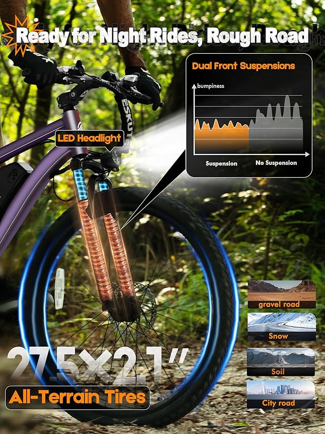 M200 Electric Bike for Adults – 21-Speed Gear 27.5" Mountain E-Bike, 1200W Peak Brushless Motor 28MPH, 48V 10.4Ah&13Ah Removable Battery, Up to 55-65 Miles Range, Step Over Commuter E-MTB, NFC Unlock