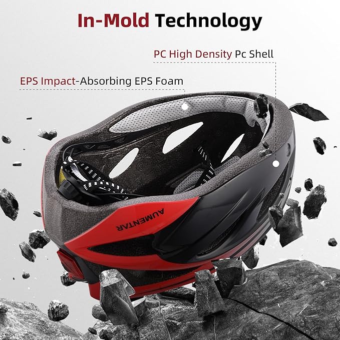 Adult Bike Helmet, Bicycle Helmet with Rear LED Light & Detachable Magnetic Goggles,Cycling Helmet Adjustable for Men Women Mountain & Road