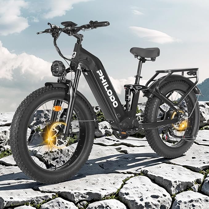 PHILODO Electric-Bike for Adults, Dual-Motor-Ebike Hunting-Ebike 5000W, 60V 32AH Long Range Dirtbike, Fat-Tire-Electric-Bicycle, Full Suspension for Off-Road Snow Sand