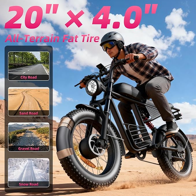 Electric Bike for Adults FX20 - 3000/1500W Electric Dirt Bike, 37/35MPH Fast 48V 25/18.9Ah 40-60 Miles Long Range E-Bike, 20" Fat Tire Off-Road Ebike, Mountain Bicycle, Hydraulic Brakes, UL 2849