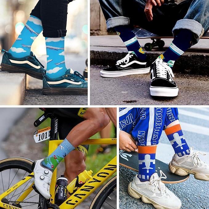 WeciBor Men's Dress Funny Crazy Colorful Novelty Combed Cotton Crew Socks 12 Pack - Size 7-10/10-13/13-15