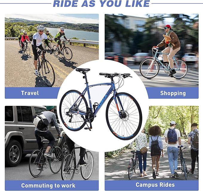 24 Speed Hybrid Bike Disc Brake 700C Road Bike for Men Women's City Bicycle