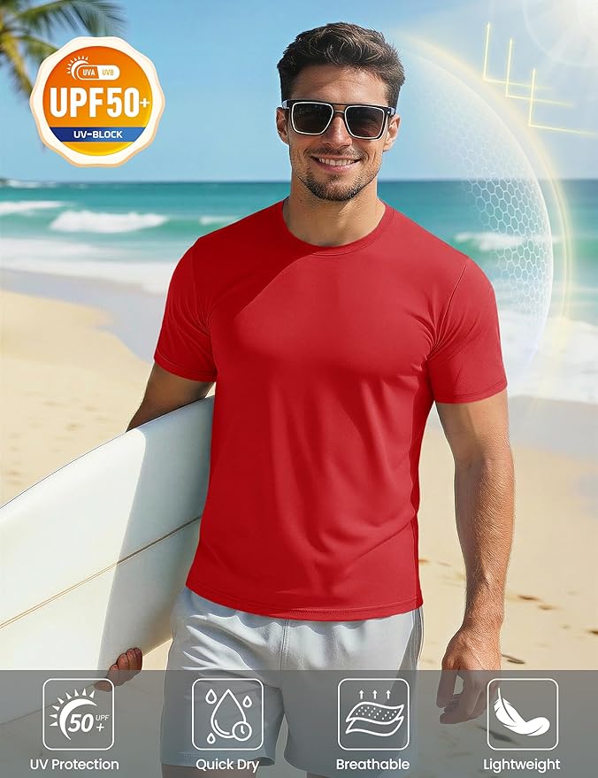 MAGCOMSEN Men's Short Sleeve UPF 50+ T-Shirt Quick Dry Workout Athletic Running Swim Tops Tee Rash Guard Performance Shirts