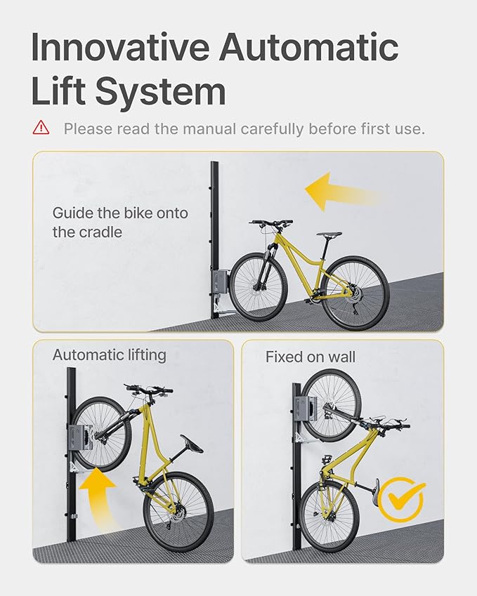 monTEK Automatic Lift Bike Rack – Fits 24-29" Tires, Heavy-Duty Vertical Wall Rack for Bicycles (Up to 71 lbs) - Effortless Lifting, Easy Install - Space-Saving Storage for Garage, Shed, BG