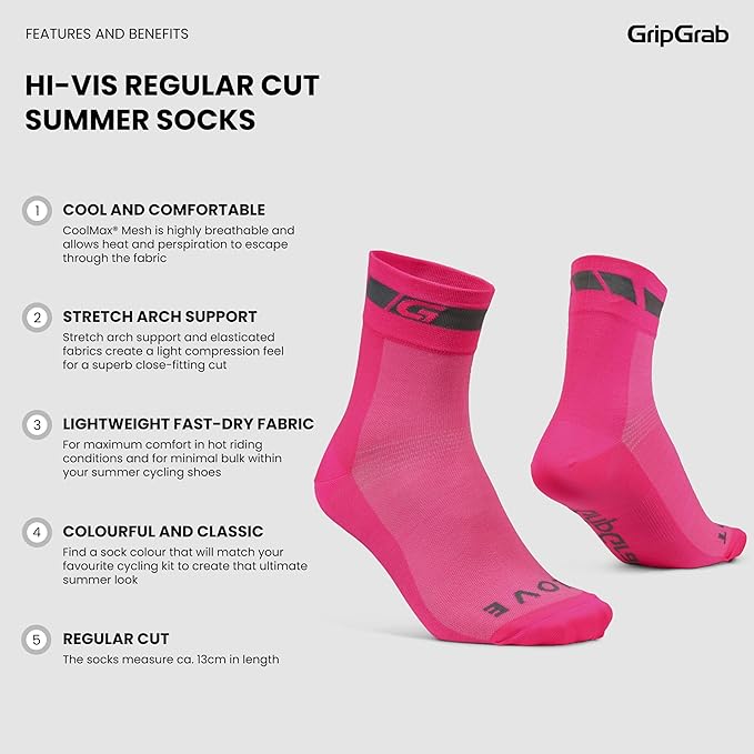 GripGrab Classic Regular Cut Summer Cycling Socks Single & Multipack Coolmax Bicycle Socks for Spinning Indoor Biking