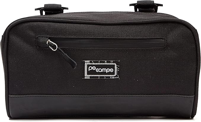 Po Campo Domino Handlebar Bag Large Waterproof Bicycle Storage Bag Front Mount that converts to Crossbody (Black Ripstop)