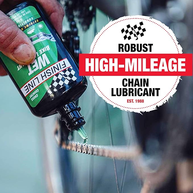 Finish Line Wet Bicycle Chain Lube – Long-Lasting Wet Style Lubricant for Road, Mountain, and Gravel Bikes – Reduces Friction and Repels Water – 2oz Drip Bottle