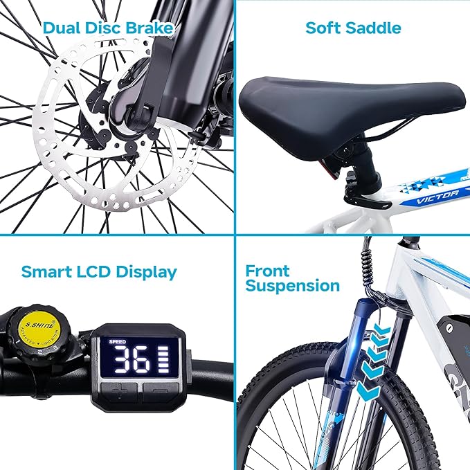 Electric Bike for Adults & Teens - 350W 26" Victor Ebike - 21-Speed, 20Mph Up to 40Miles with Dual Disc Brakes, Commuter E-MTB for Men Women | UL 2849 Certified