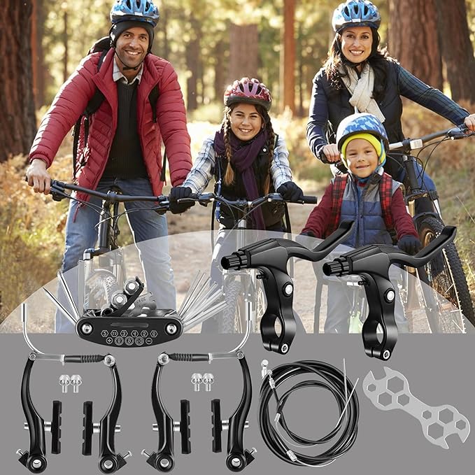 Bike Brakes Set, Complete Brake kit for Most Bicycles Mountain Bike, Front and Rear Bike MTB Hybrid Brake, Callipers Cables Lever Kit, Multi-Tool Wrenches - Black