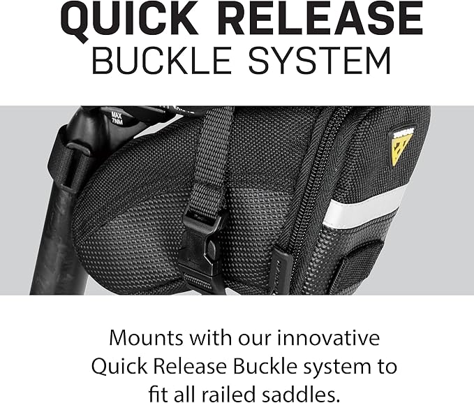 Topeak Aero Wedge Pack (Small, Strap Mount) – Aerodynamic Seat Bag for Tubes & Tools, Polyester, Reflective Trim, Quick-Release Strap System Fits All Railed Saddles, Durable Compact Cycling Storage