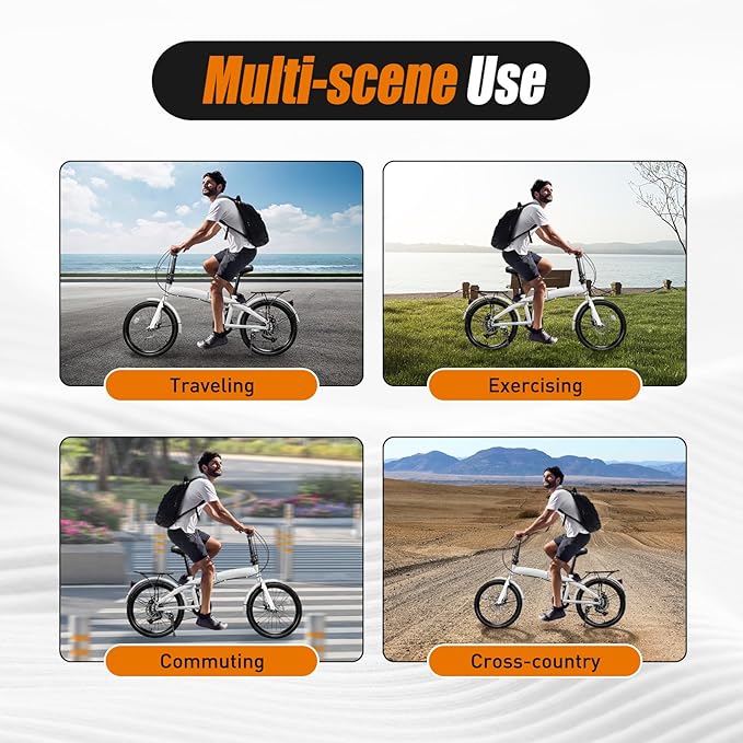20 Inch Folding Bike, Adult Folding Bike 7 Speed Shifter, Height Adjustable Bicycle for Men & Women