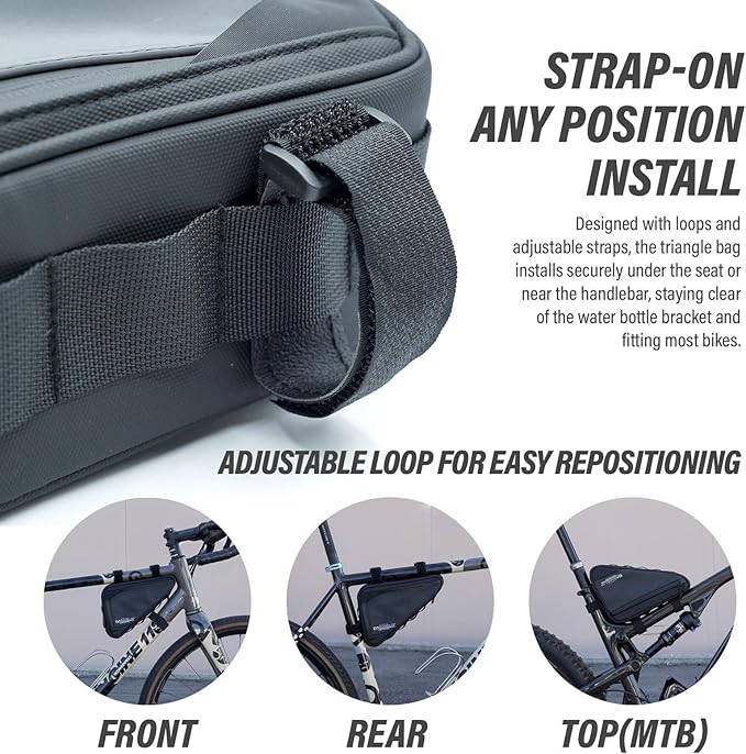 Bike Frame Bag Two Side Pockets Waterproof Reflective Bicycle Triangle Pouch, Storage Bag Strap-On, Mountain Road Bike MTB Cycling Bike Acessories, 2L