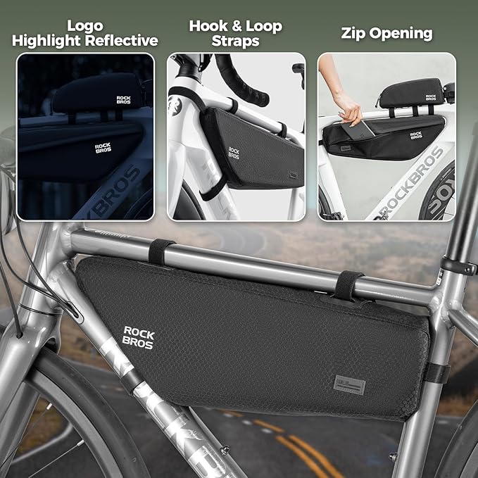 ROCKBROS Bike Frame Bag 2.9L Large Capacity Bike Storage Bag Waterproof Under Top Tube Bike Bag，Narrow Edge Bike Pouch for Mountain & Road Bike