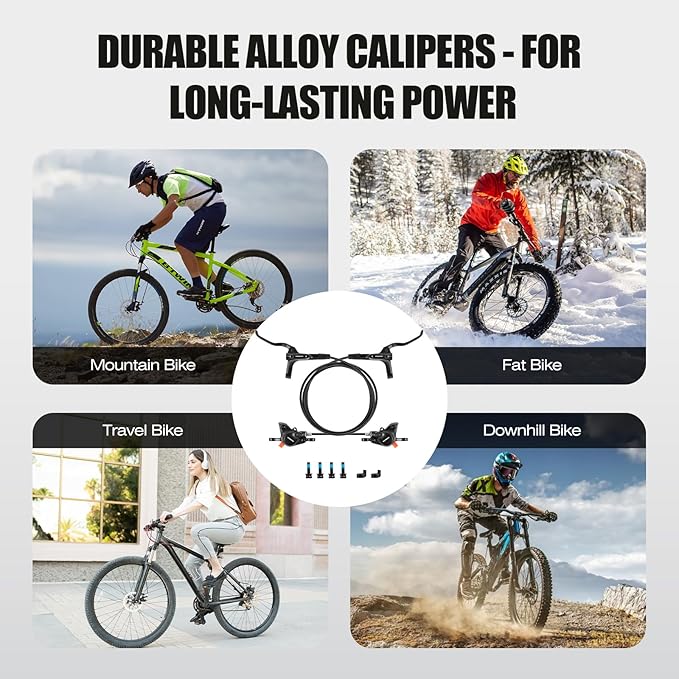 MT200 Hydraulic Disc Brakes Set — Front 800mm & Rear 1450mm MTB Hydraulic Brake Set with Calipers, Pre-Bled with Mineral Oil Electric Bike Hydraulic Brake