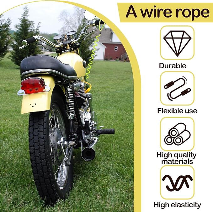 1PCS Motorcycle Disc Lock Reminder Cable Yellow Disc Lock Reminder Cable for Motorcycle Alarm Discs Brake Locks Warning Cables Anti Heft Security Spring Coil Cables