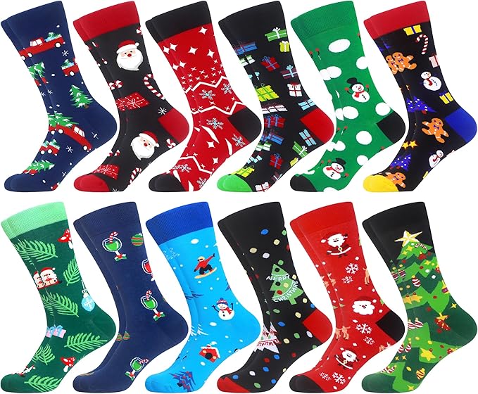 WeciBor Men's Dress Funny Crazy Colorful Novelty Combed Cotton Crew Socks 12 Pack - Size 7-10/10-13/13-15