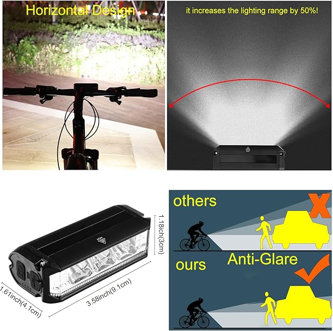 Bike Light Set for Night Riding,Bright Rechargeable Bicycle Headlight Set High Beam Low Beam,USB LED Bicycle Light,Waterproof Bike Headlight and Taillight for Adult Kid Mountain