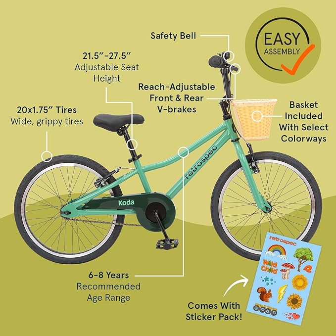 Retrospec Koda Plus Kids Bike for Boys & Girls Ages 6-8 Years - 20" Children's Bicycle, Adjustable Seat & Handlebars