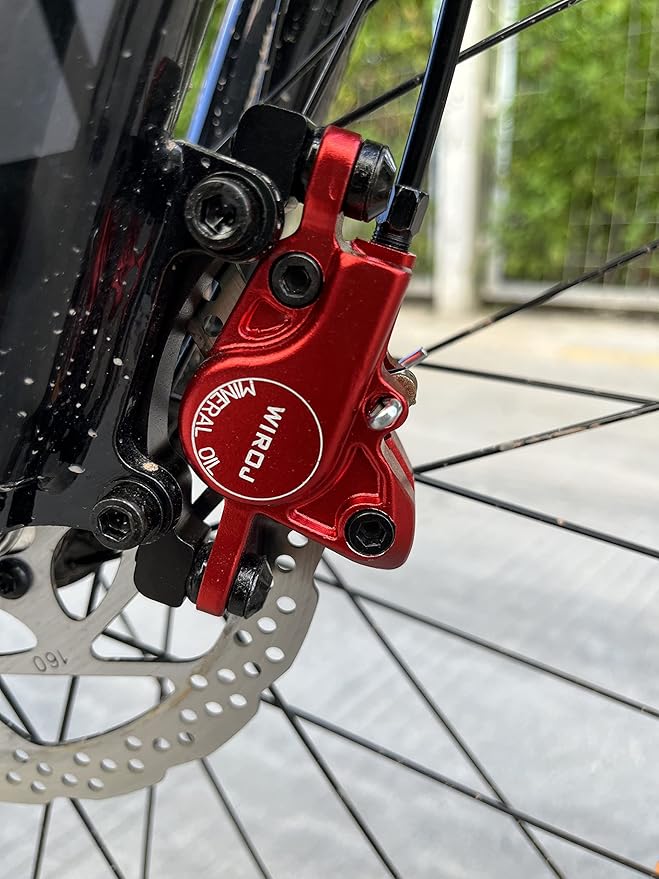Mountain Bike Hydraulic Disc Brake Set, Front & Rear Disc Brake Kit Fit Bicycle MTB XC Trail, e-Bike, Fat Bike, Upgrade kit for Mechanical Disc Brake (Red - Left Front & Right Back)