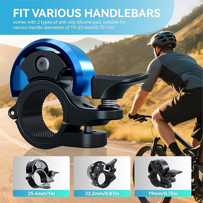 Greallthy Bike Bell, Aluminum Alloy Bicycle Bell with Clear Loud Sound, Bike Bells for Adults and Kids, Sturdy and Compact Bell Fits 0.75-1in(19-25.4mm) Handlebar for Mountain, Road Bikes.
