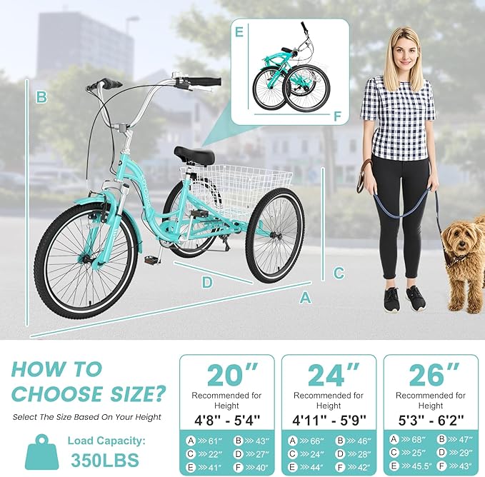 LILYPELLE Adult Folding Tricycles, 7 Speed Folding Adult Trikes, 20/24/26 inch 3 Wheels Bikes with Low Step-Through, Large Basket, Foldable Tricycle for Adults, Women, Men, Seniors