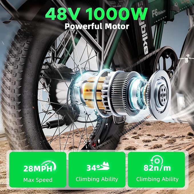 1000W Folding Electric Bike,48V 20AH Removable Battery E Bike,30+MPH,80 Miles Max Range Electric Bike for Adults,20" Fat Tire Foldable ebike,Adult Electric Bicycle for Commute Beach Snow